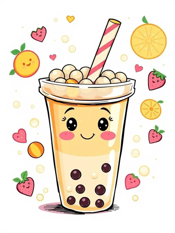 adorable bubble tea illustration