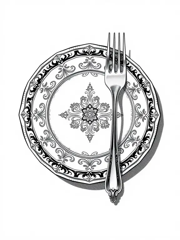 black and white tableware illustration