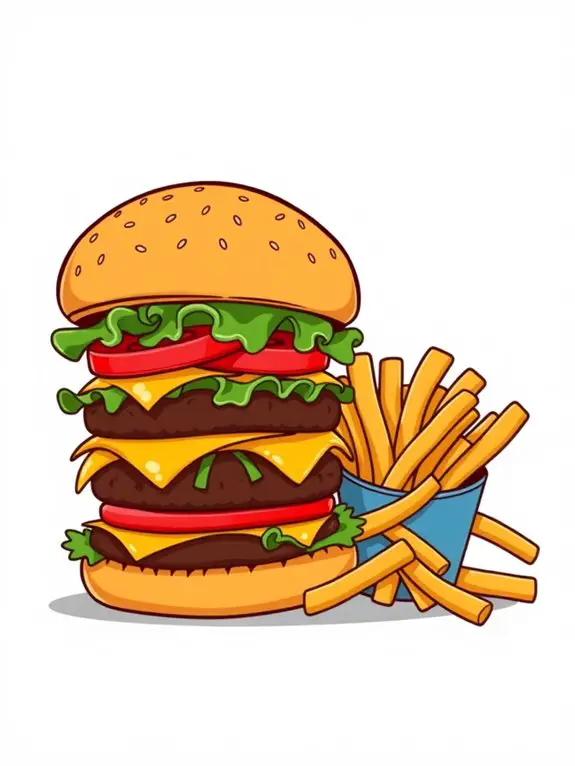 cheeseburger and fries illustration