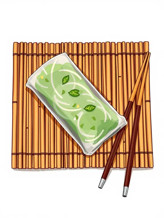 chopsticks holding spring roll