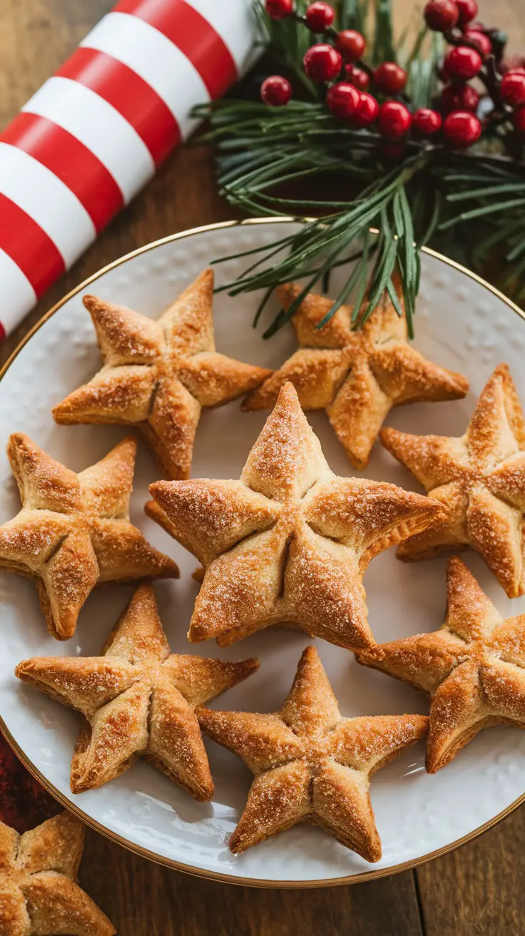 A plate of cinnamon sugar puff pastry stars, beautifully arranged and ready to enjoy.