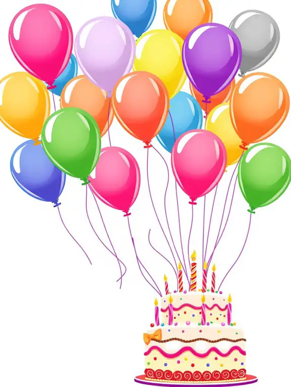 colorful balloons and cake