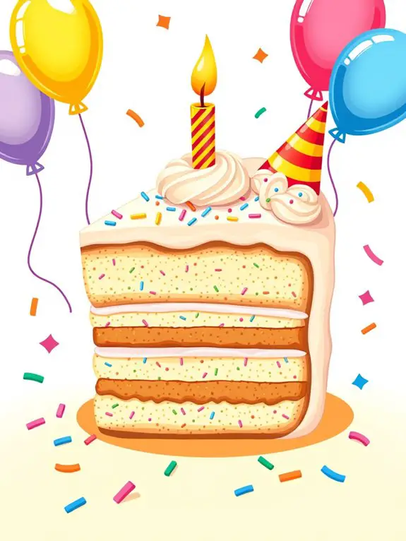 colorful birthday cake slice