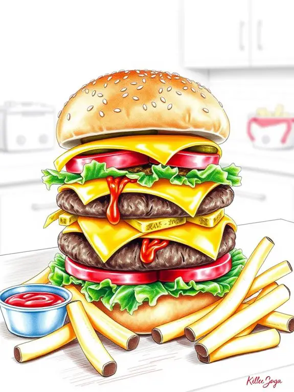 colorful cheeseburger pencil sketch