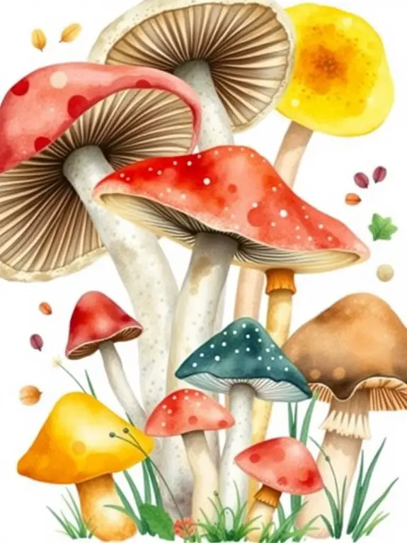 colorful mushroom watercolor art