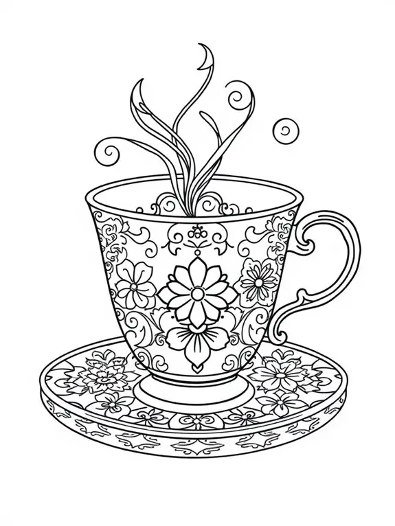 coloring page for tea cups