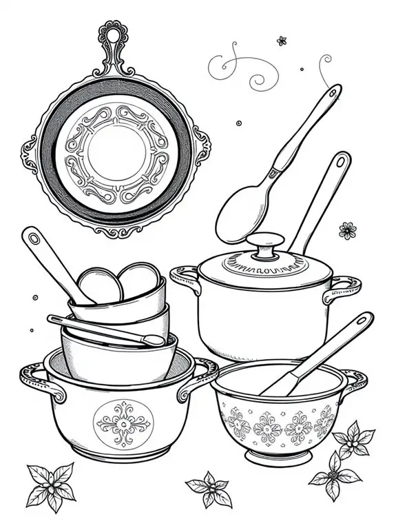 coloring page vintage cookware
