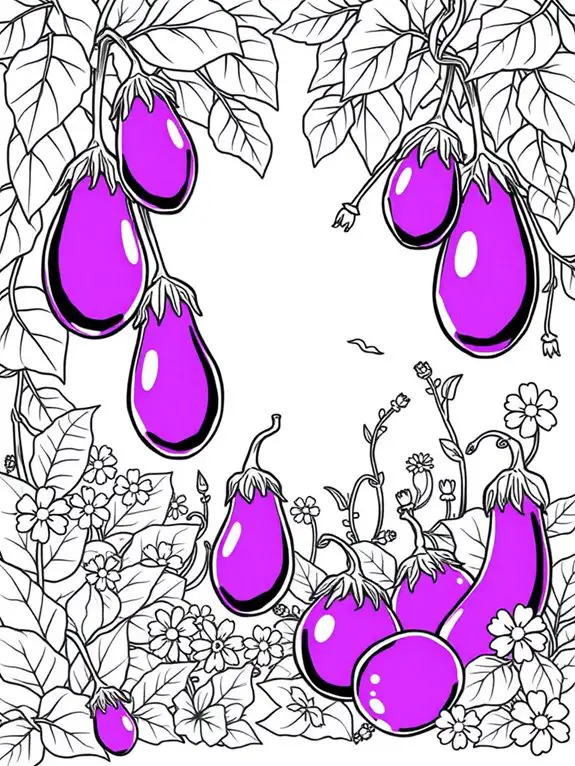 eggplant themed garden coloring page