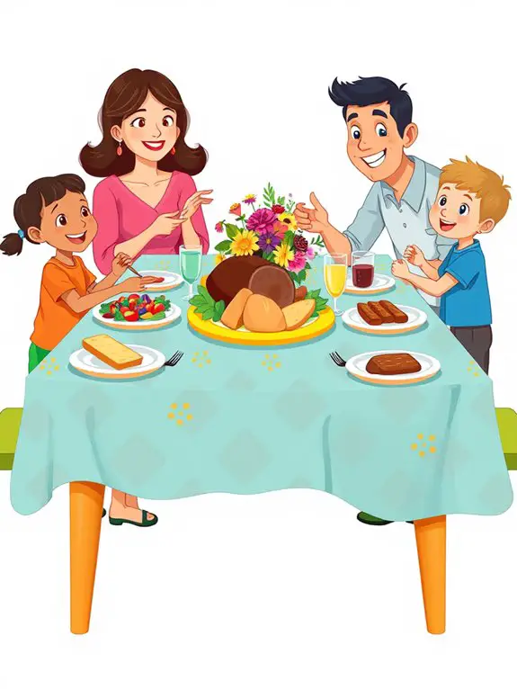 family dinner table clipart