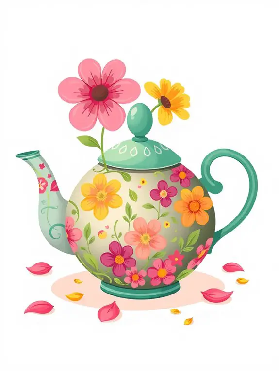floral teapot clipart design