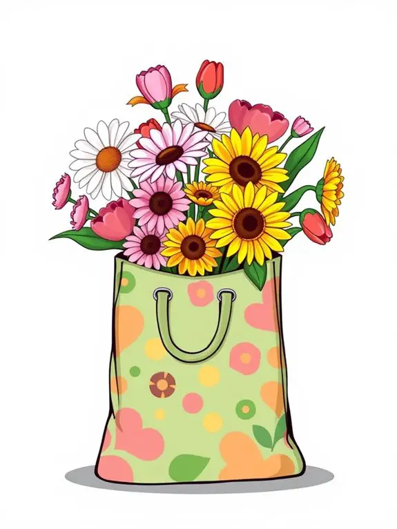 grocery bag with flowers