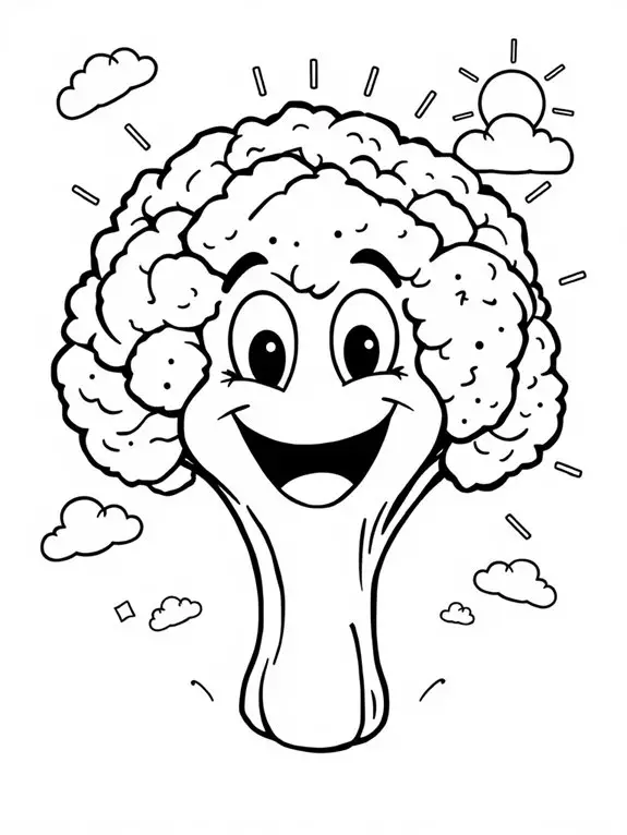 happy broccoli coloring page
