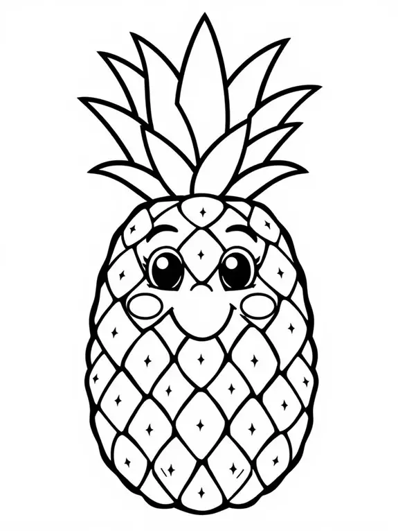 happy pineapple coloring page