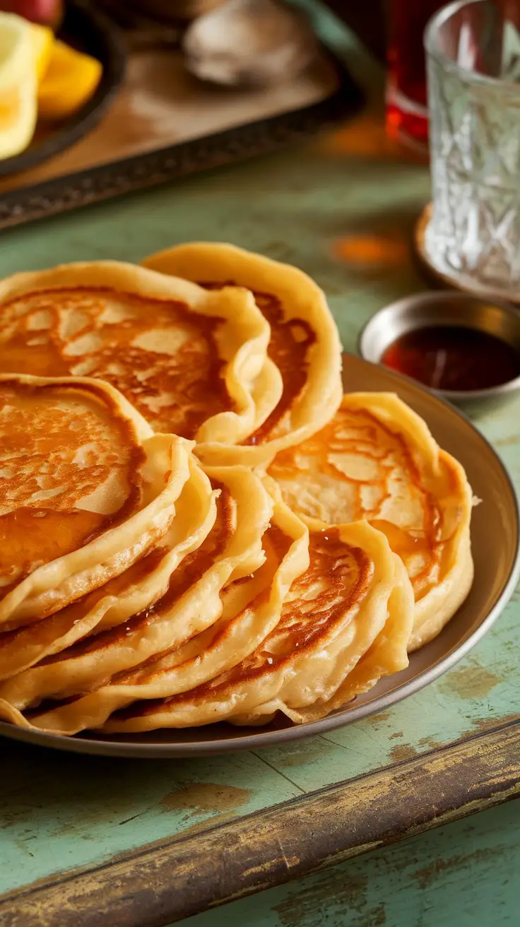 A plate of hotteok pancakes stacked neatly, showcasing their golden-brown color.