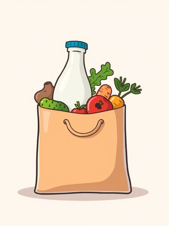 milk bottle in grocery bag
