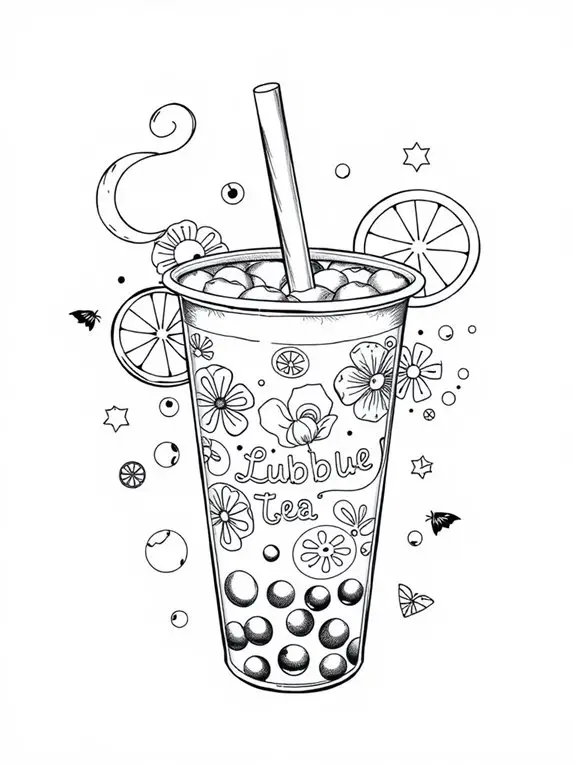 monochrome bubble tea illustration
