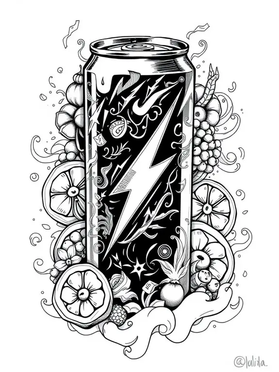 monochrome energy drink illustration