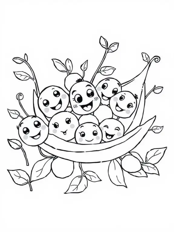 peas with expressive faces