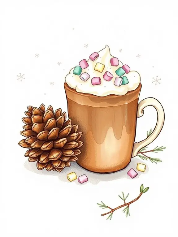 pinecone beside hot chocolate