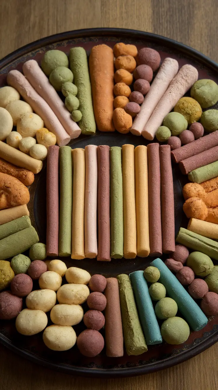 A colorful assortment of traditional Korean rice cakes.