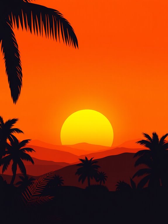 vibrant orange sunset illustration