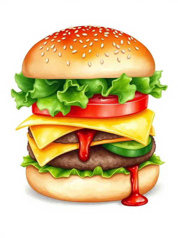 vibrant watercolor cheeseburger illustration
