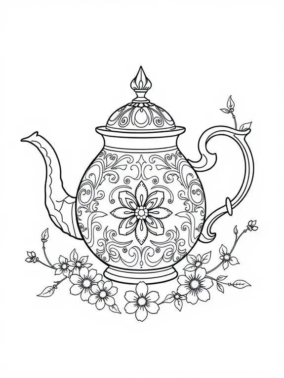 vintage teapot coloring page