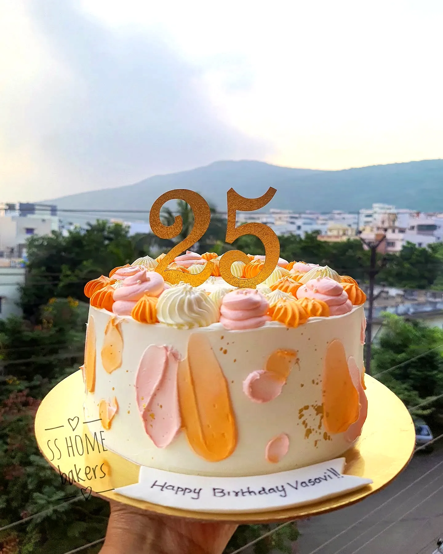 Adorable 25th Birthday Cake with Colorful Buttercream Swirls