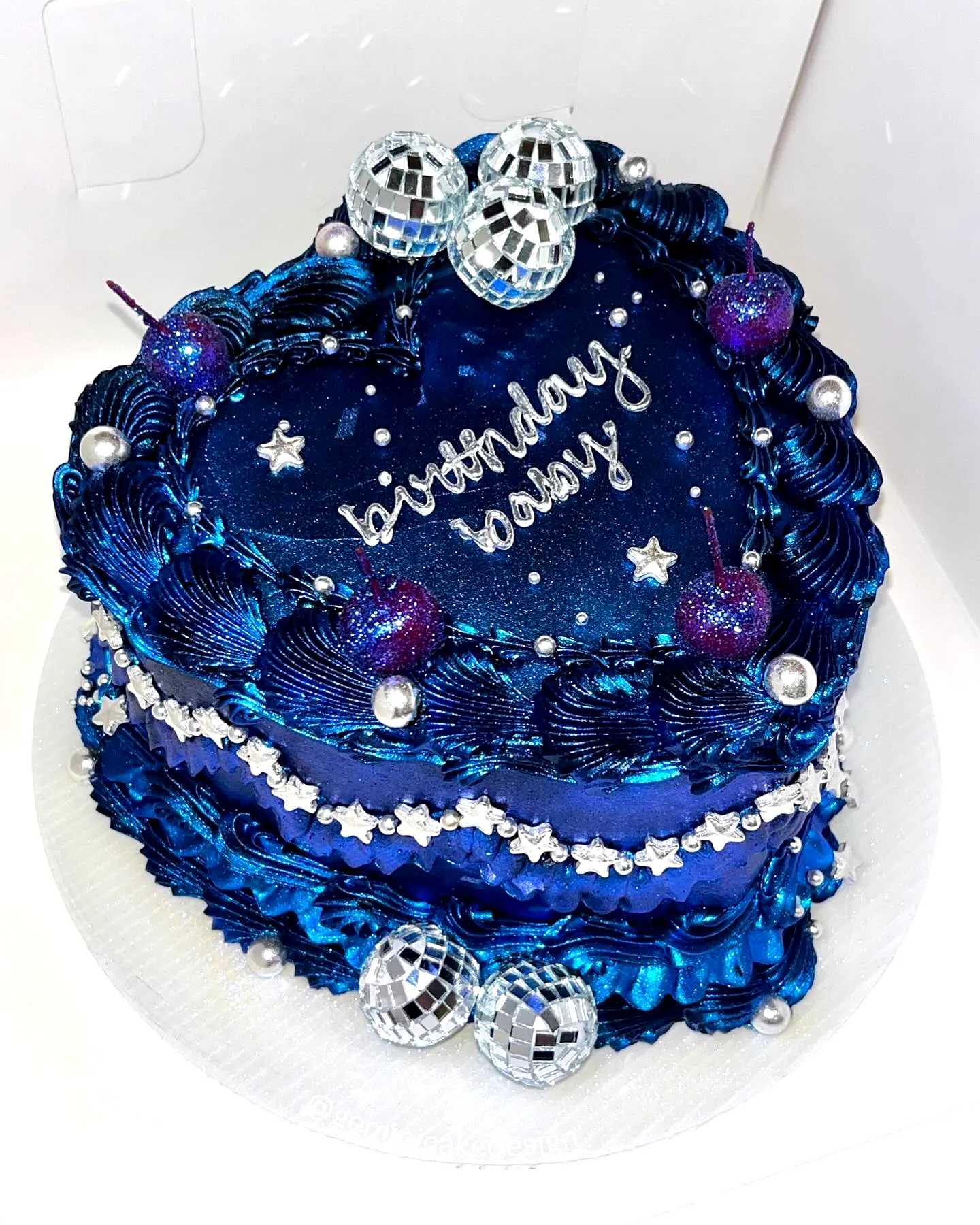 Adorable Blue Birthday Cake Design with Shiny Fondant and Glittery Accents