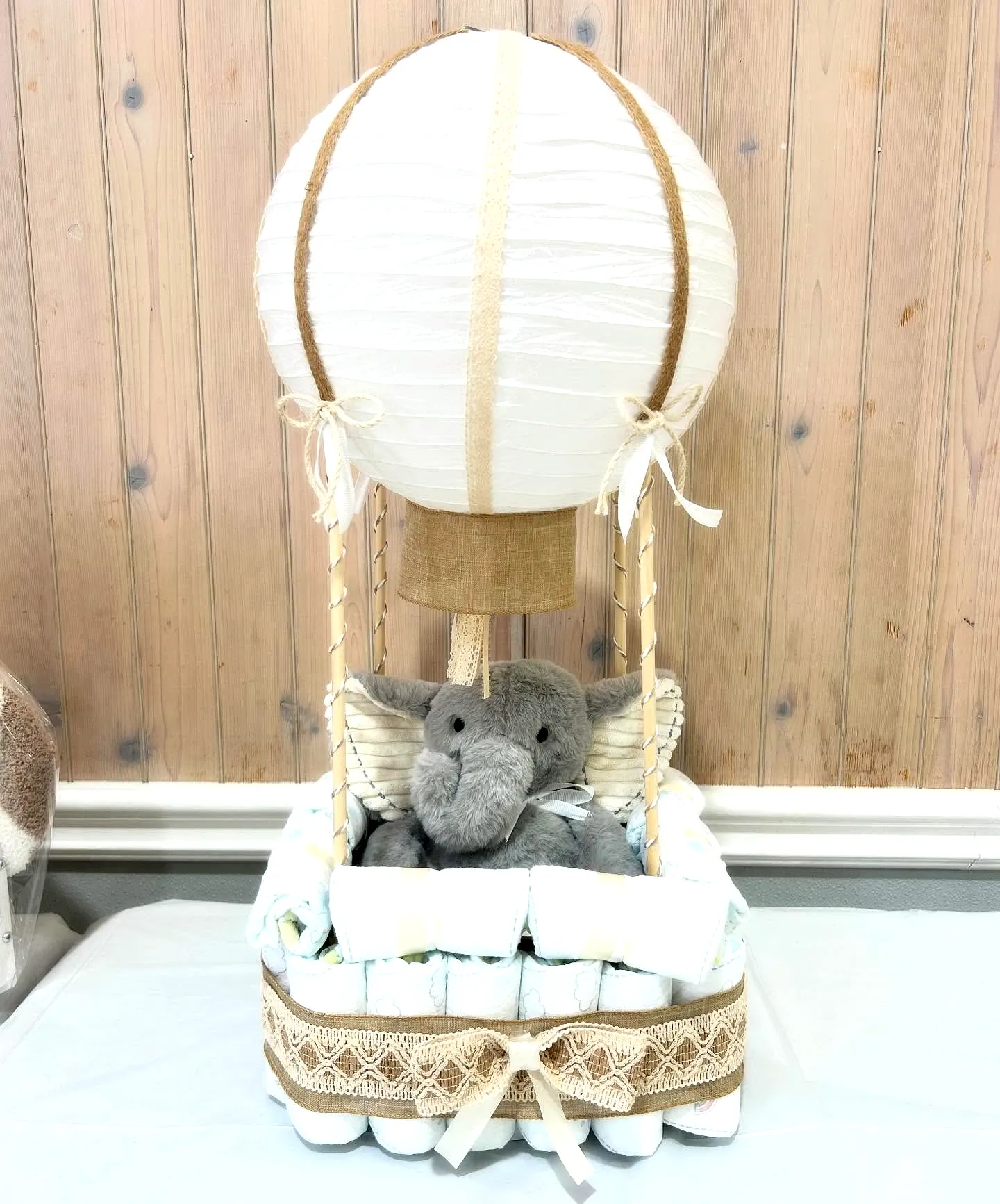 Adorable Diaper Cake Design in a Whimsical Hot Air Balloon Style
