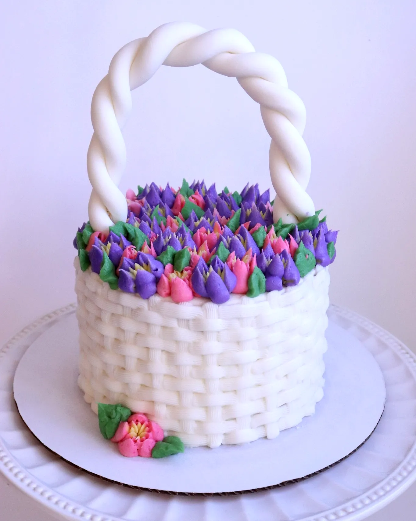Adorable Easter Basket Cake Design with Colorful Flowers and Whimsical Touches