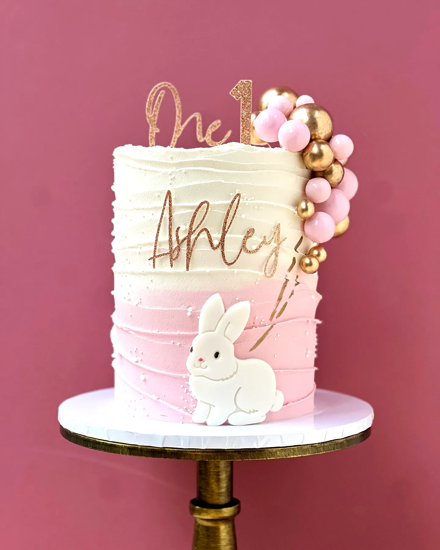 Adorable Easter Birthday Cake Design in Pink and White Ombre Frosting