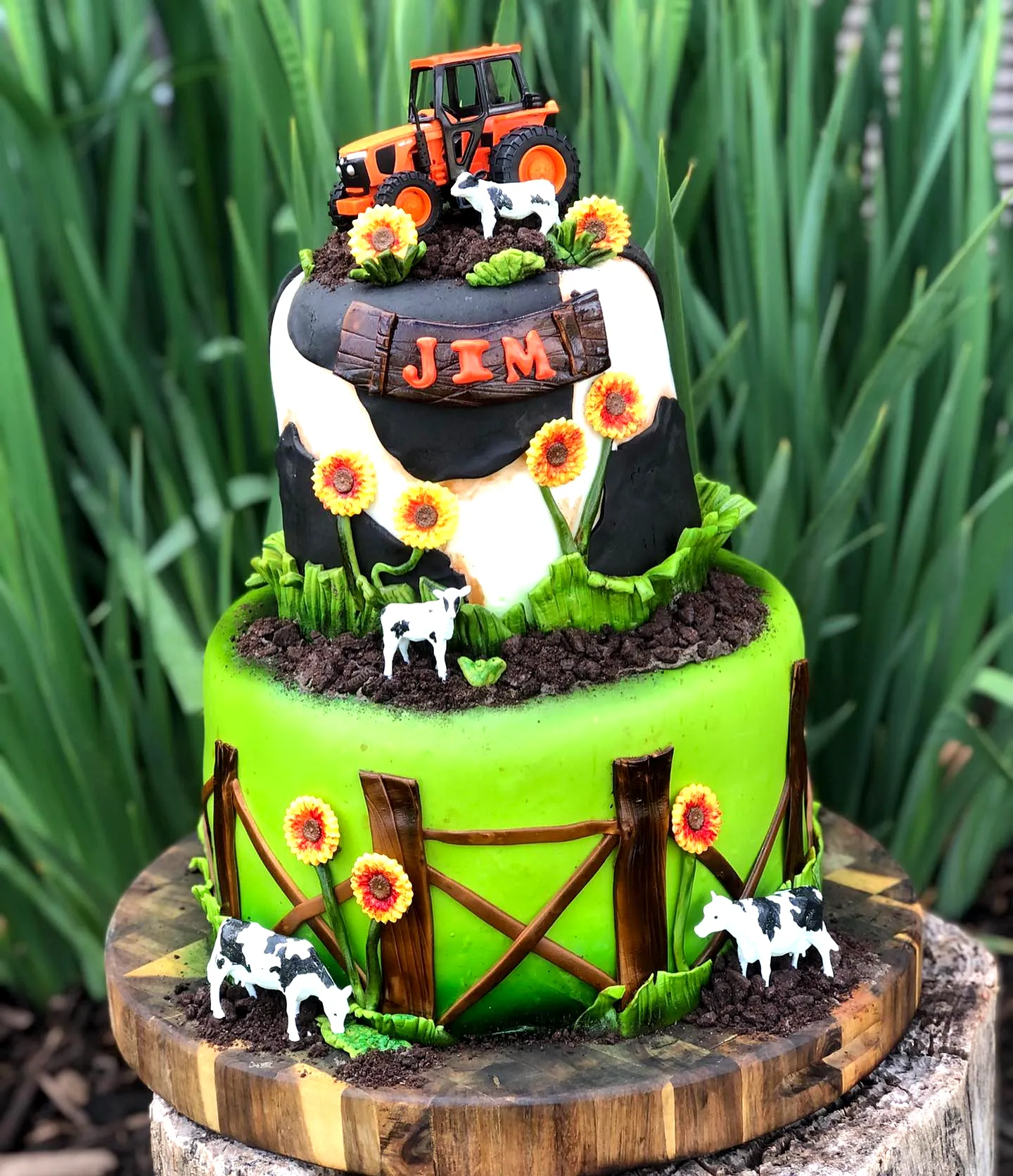 Adorable Farming Birthday Cake Design with Colorful Tractor and Cows