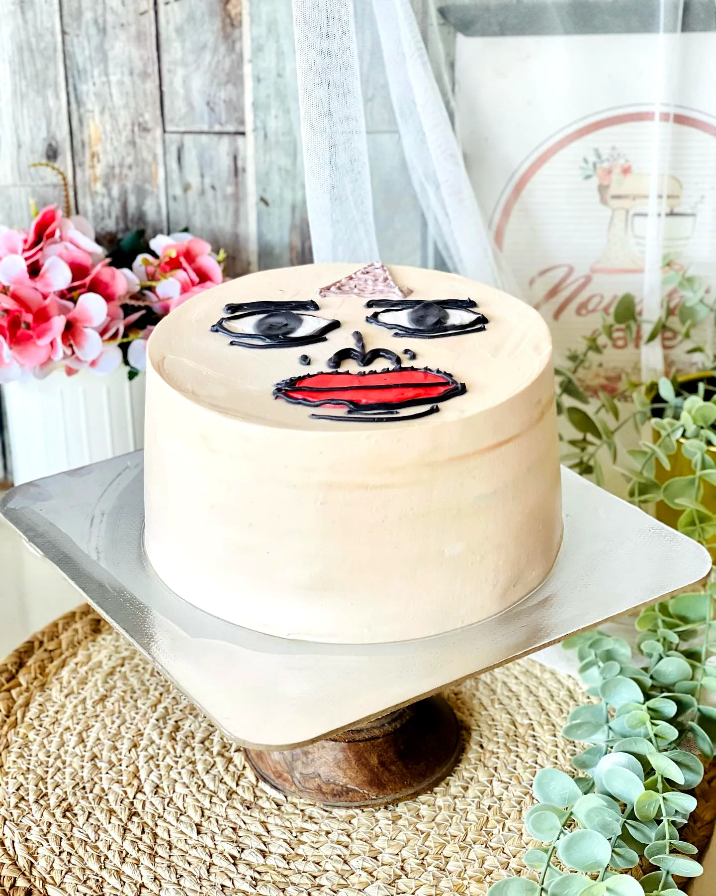 Adorable Funny Birthday Cake Design with Playful Cartoonish Face