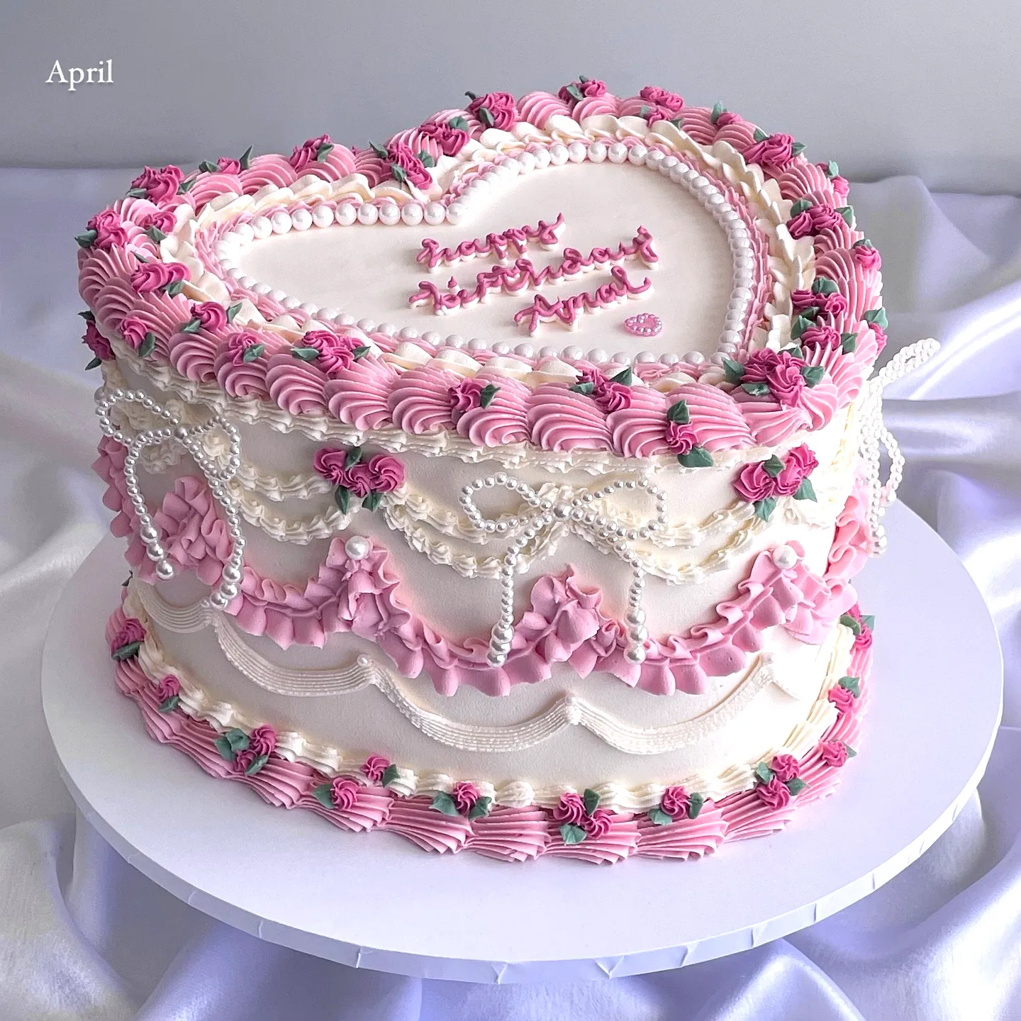 Adorable Pink Birthday Cake Design with Elegant Floral Touches