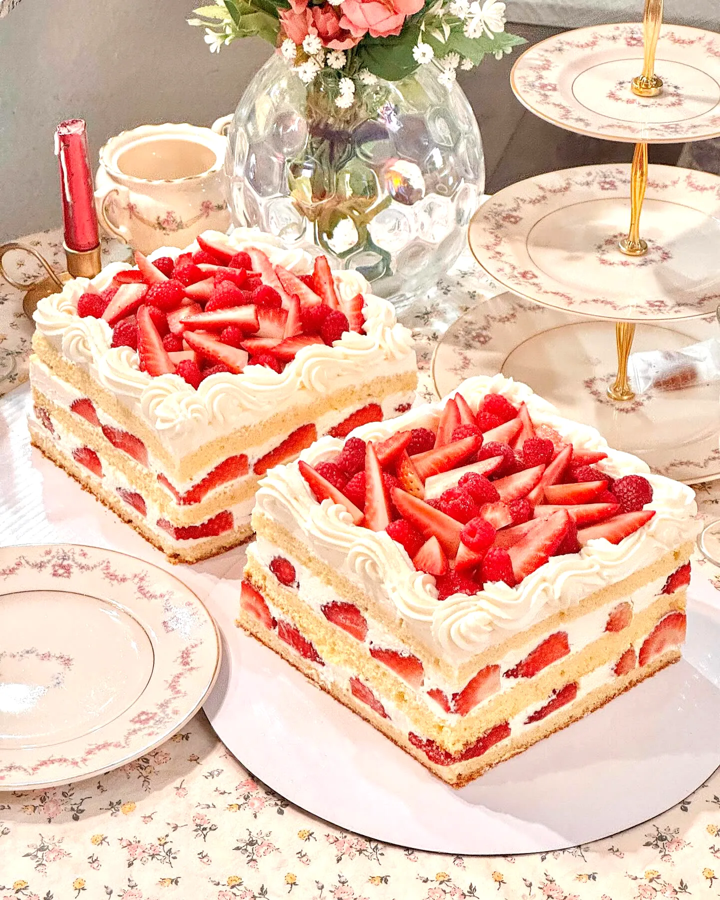Adorable Strawberry Birthday Cake Design with Fresh Layers and Whipped Cream