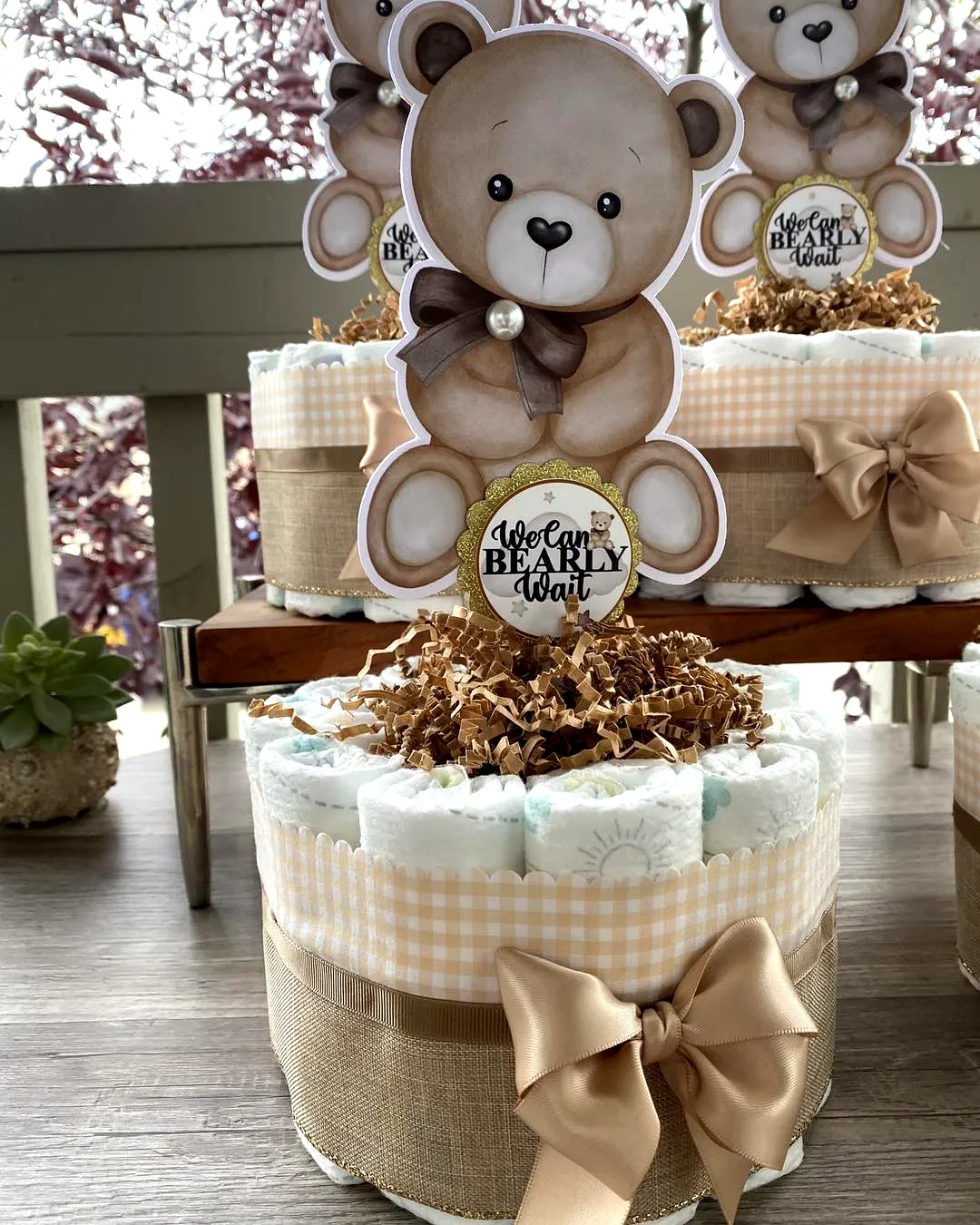 Adorable Teddy Bear Diaper Cake Design for a Whimsical Baby Shower