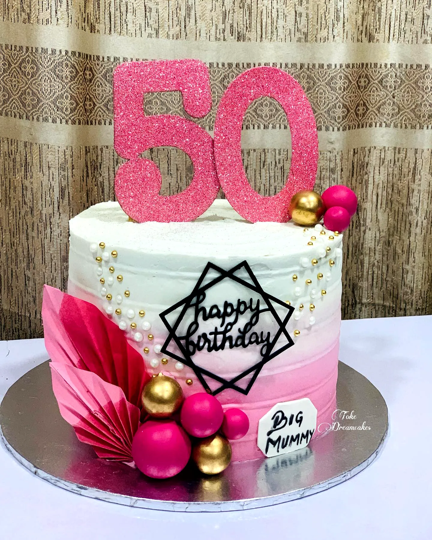 Charming 50th Birthday Cake with Ombre Buttercream and Gold Accents