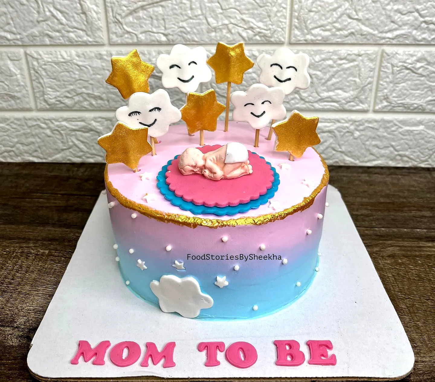 Charming Baby Shower Cake Design in Pastel Ombre with Fun Decorations