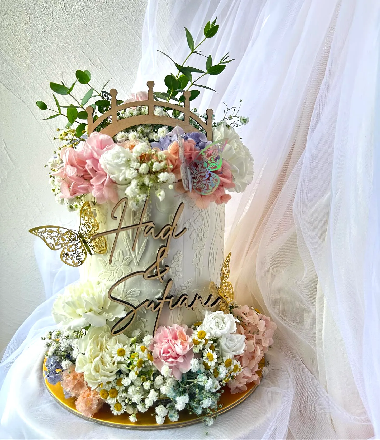 Charming Contemporary Wedding Cake Design with Floral Elegance and Pastel Colors