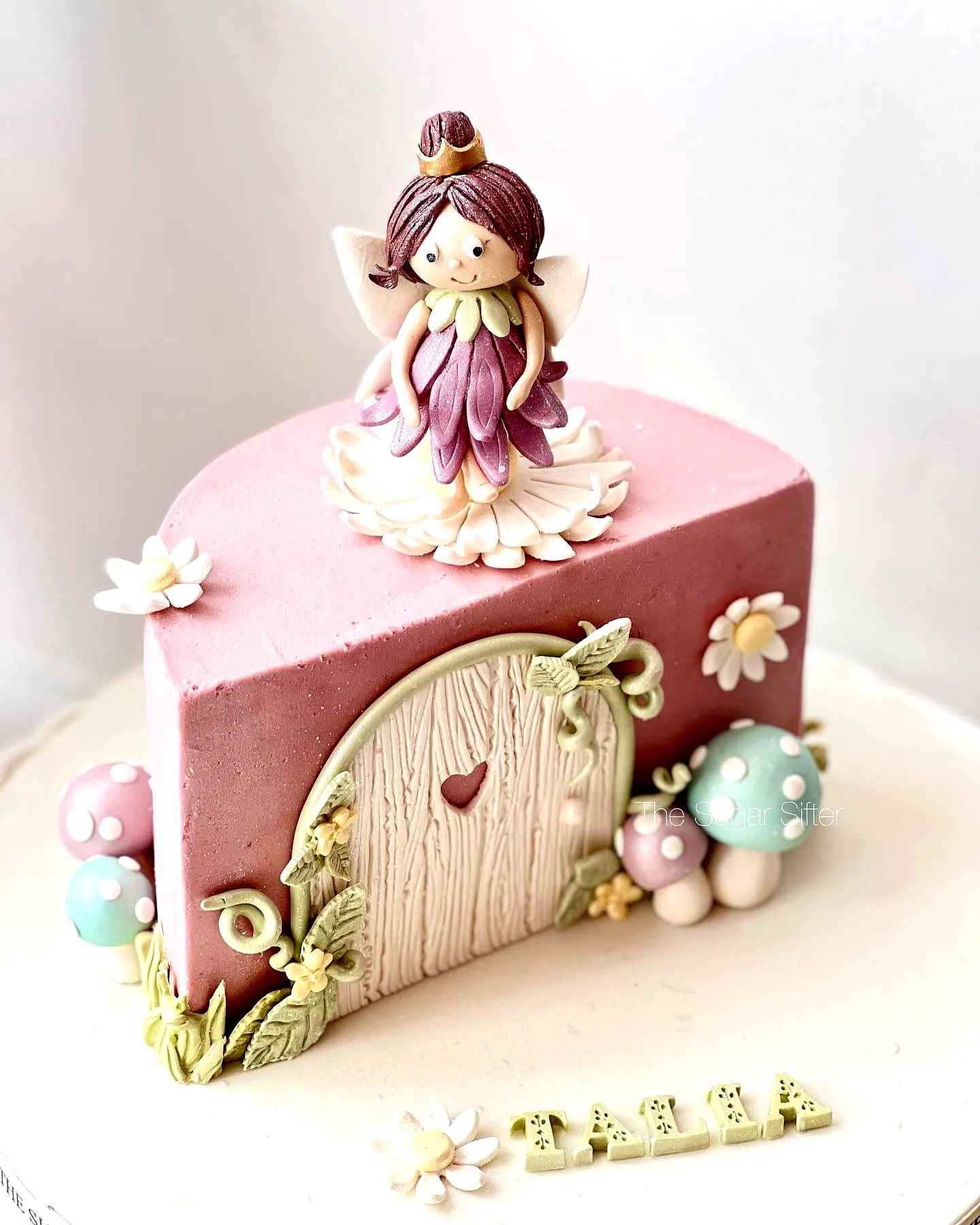 Charming Fairy Half Birthday Cake in Whimsical Pink and Cream Colors
