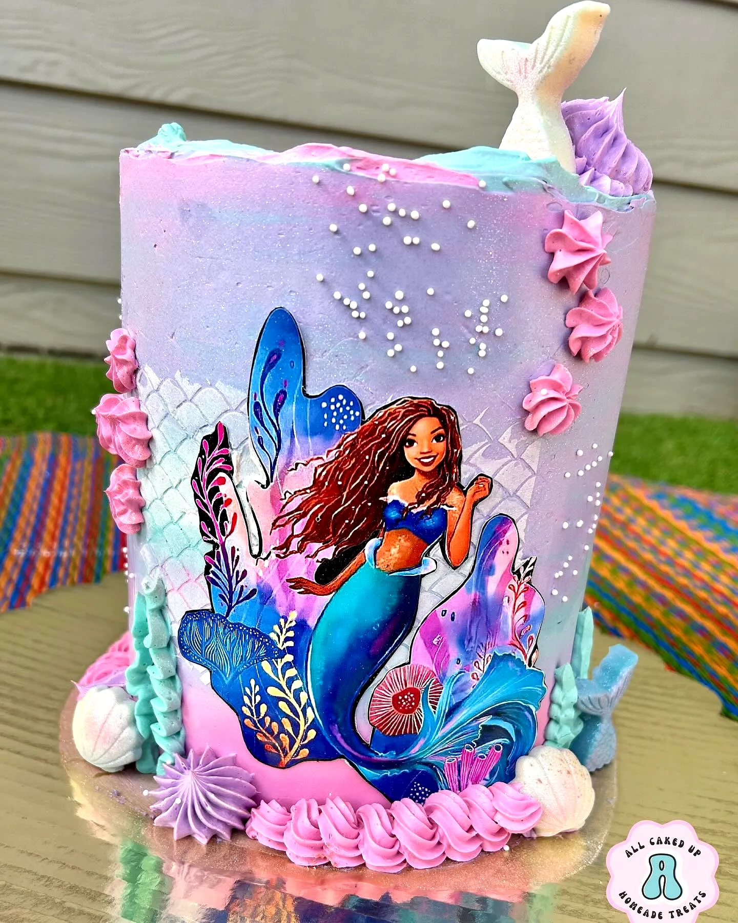 Charming Mermaid Cake Design in Pastel Colors with Whimsical Ocean Details