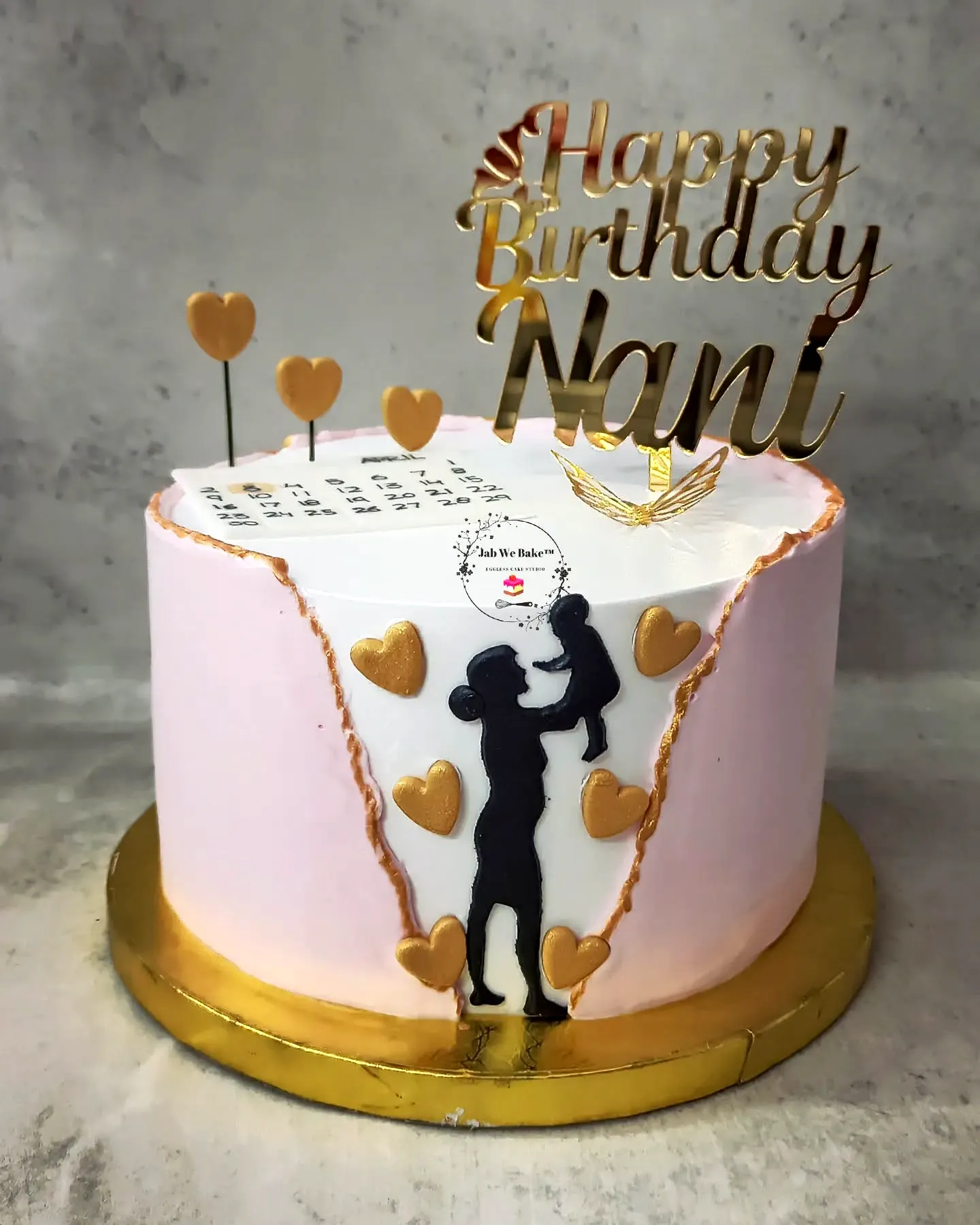 Charming mother birthday cake design with pink and gold accents