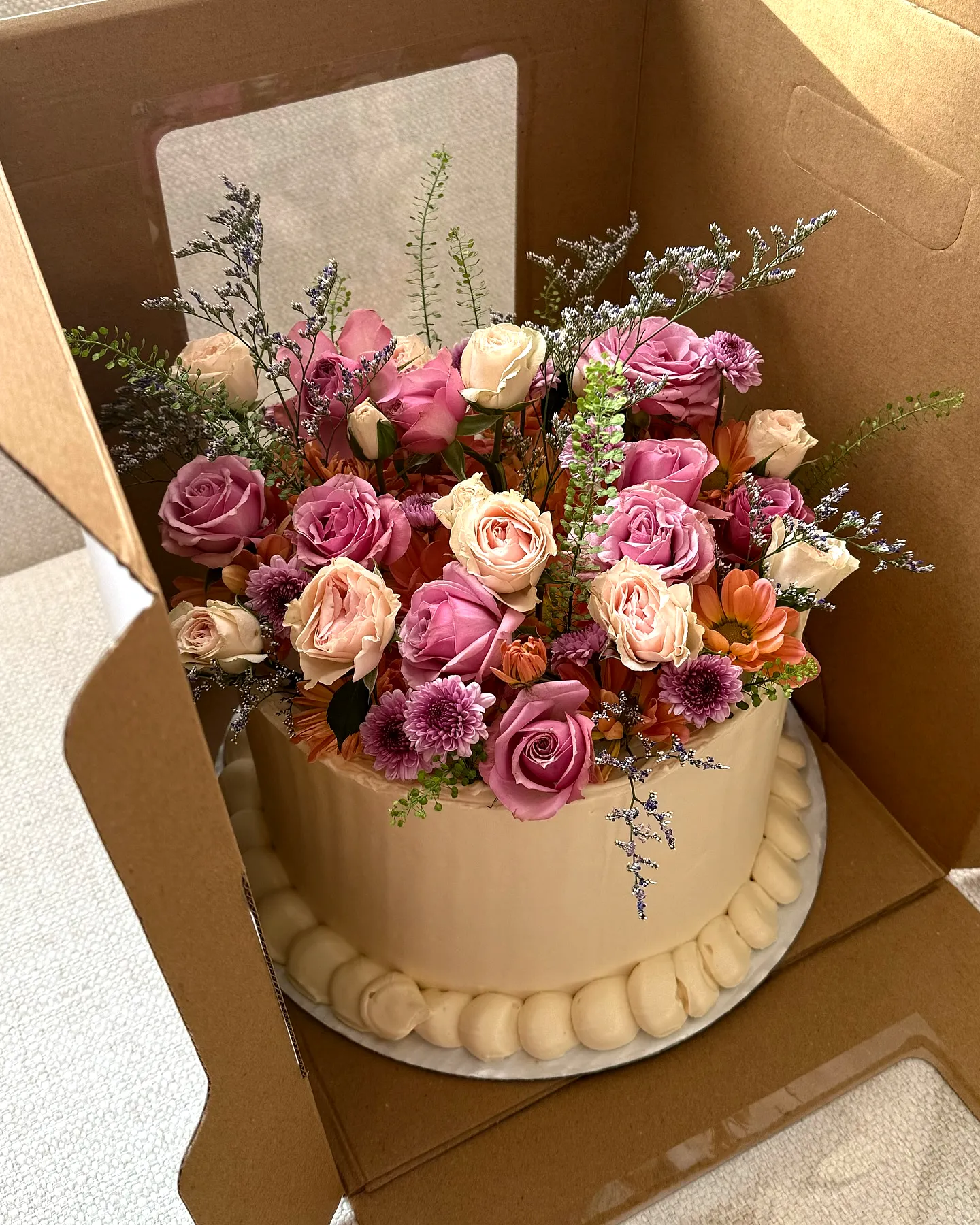 Charming Purple Birthday Cake Design with Elegant Floral Decorations