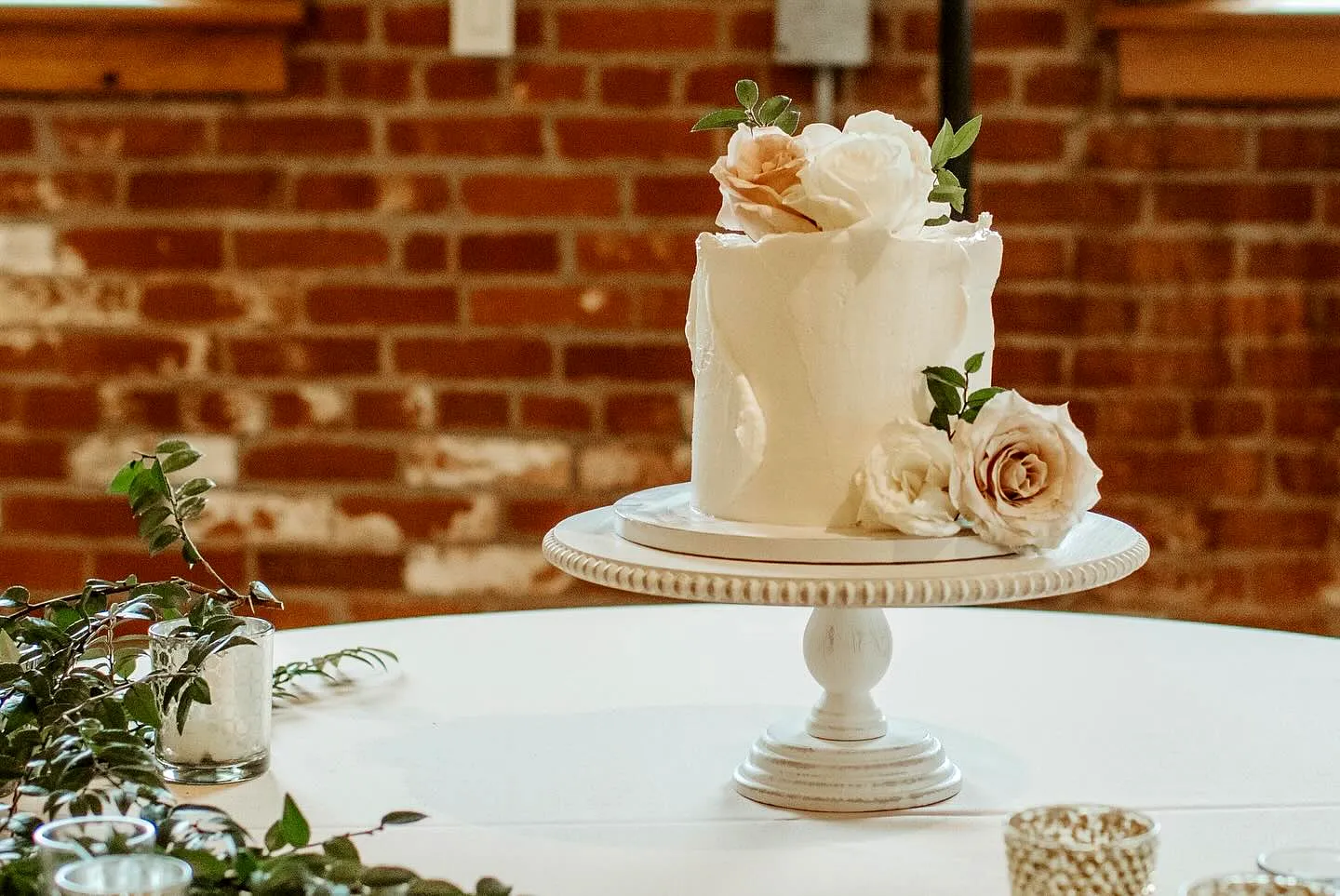 Charming Small Wedding Cake Design with Elegant Roses and Buttercream Finish