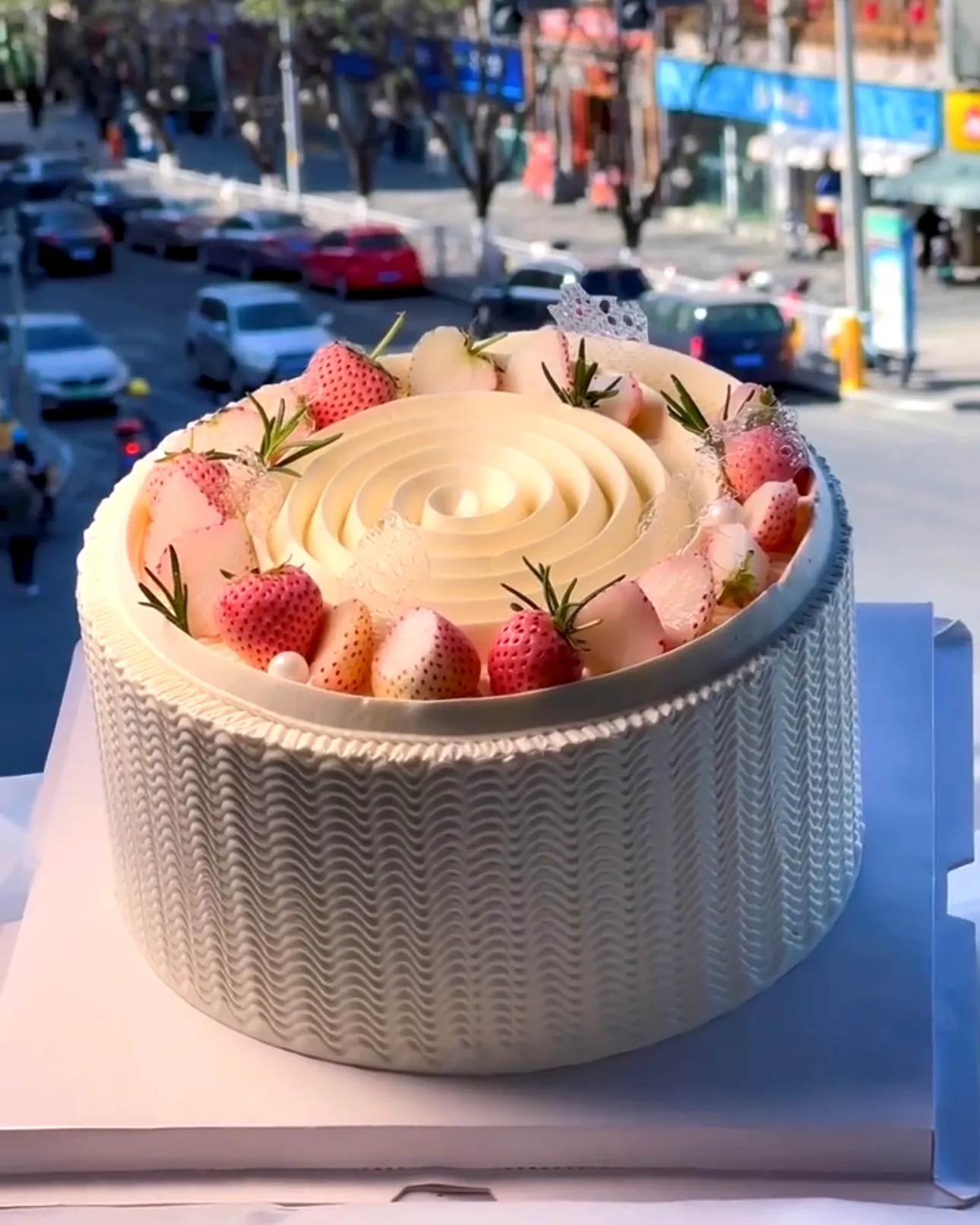 Charming Strawberry Birthday Cake Design with Elegant Buttercream Finish