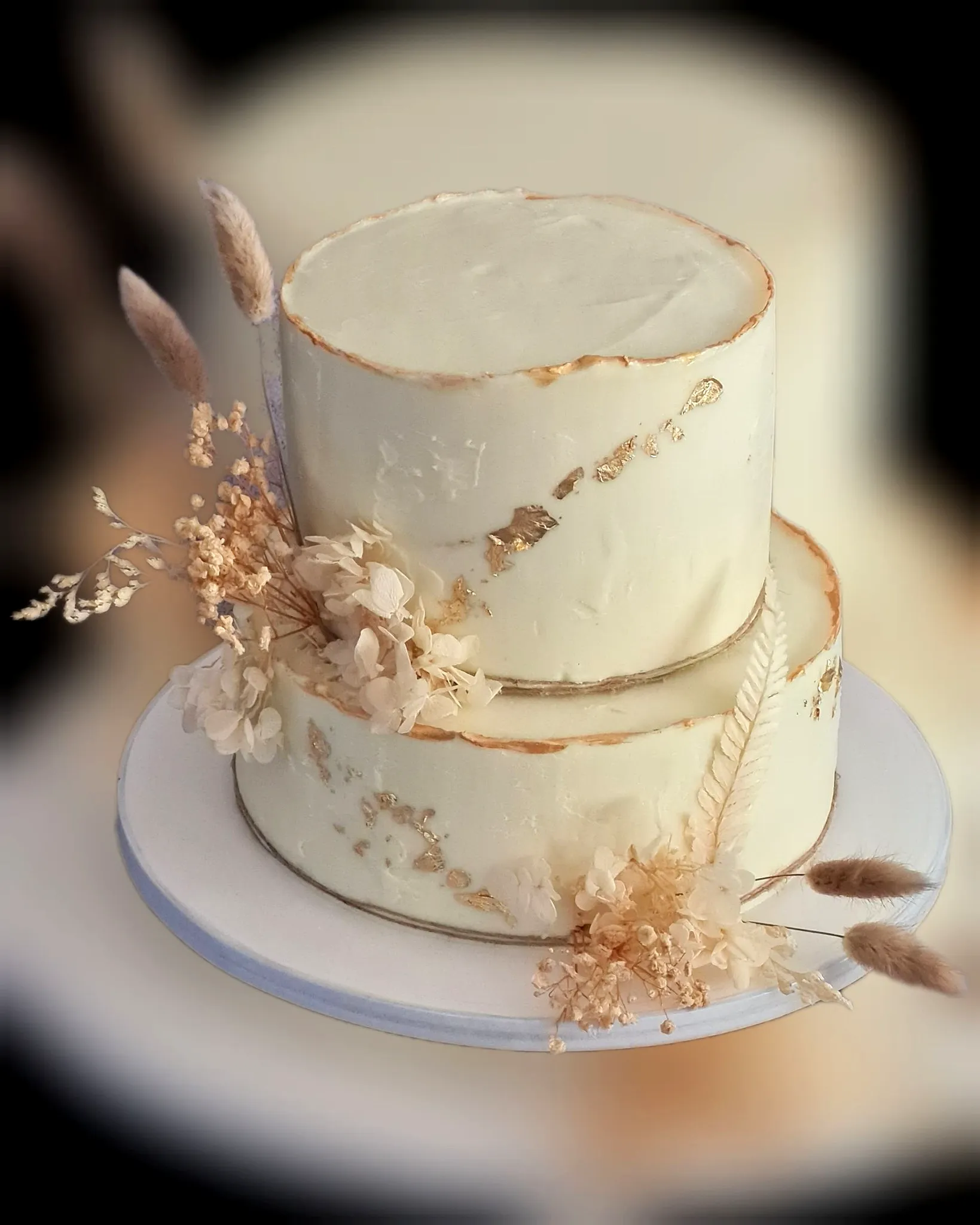 Chic Boho Wedding Cake with Rustic Buttercream and Dried Floral Accents