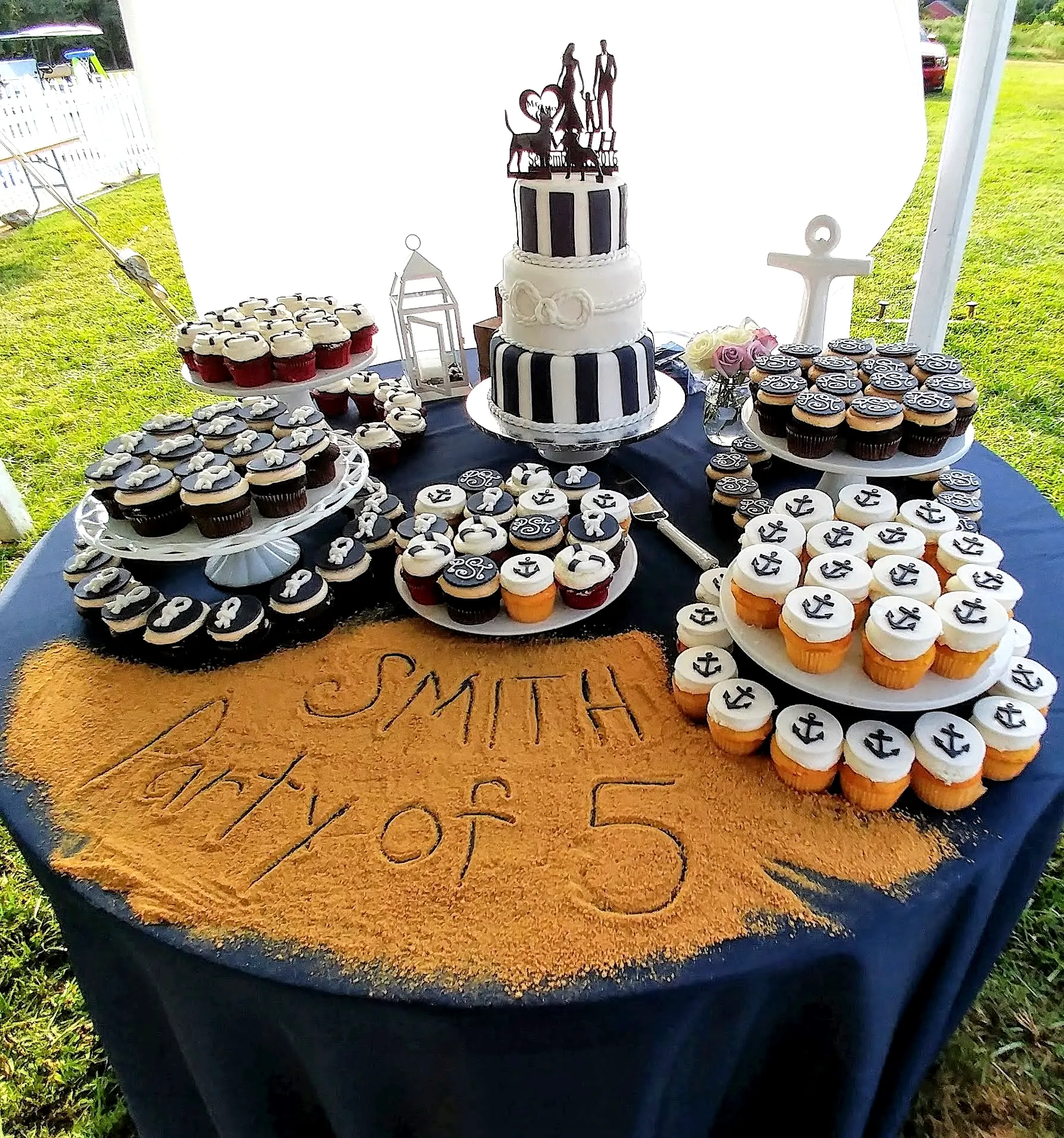 Chic Cupcake Wedding Cake Design with Nautical Themed Decor