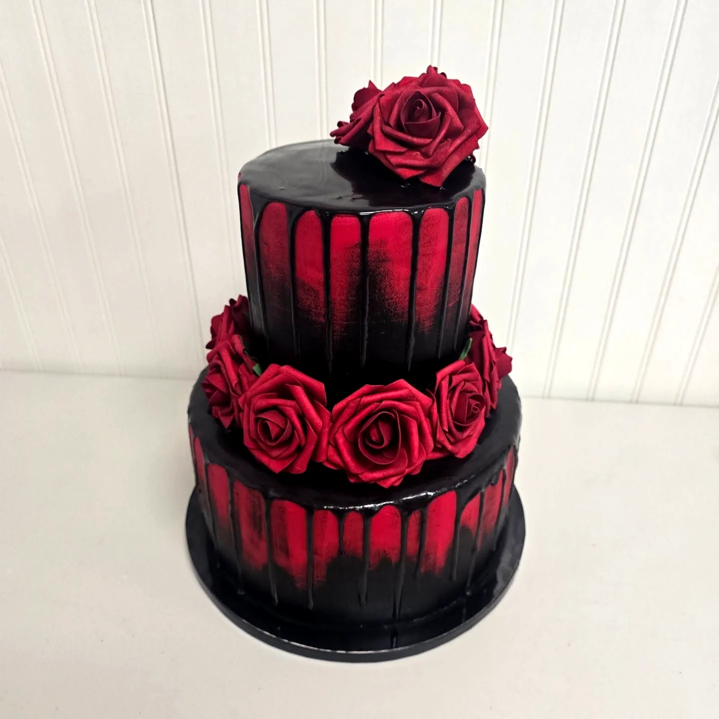 Chic Red and Black Birthday Cake for a Sophisticated Celebration