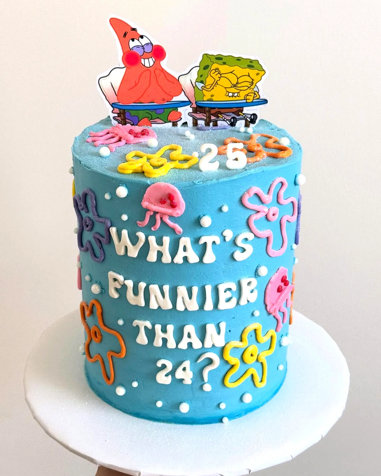 Colorful 25th Birthday Cake Featuring Playful Cartoon Sea Creatures